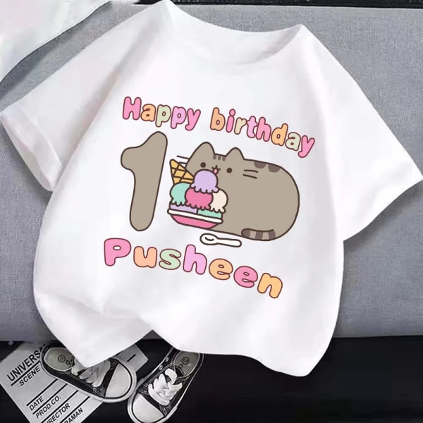 Pusheen Barn Casual T-shirt i bomull Pojkar Mode Födelsedag Nummer Topp Sommar Barn Tecknade T-shirts Flickor Nya söta printed kläder Pusheen-13PJM 96 140cm