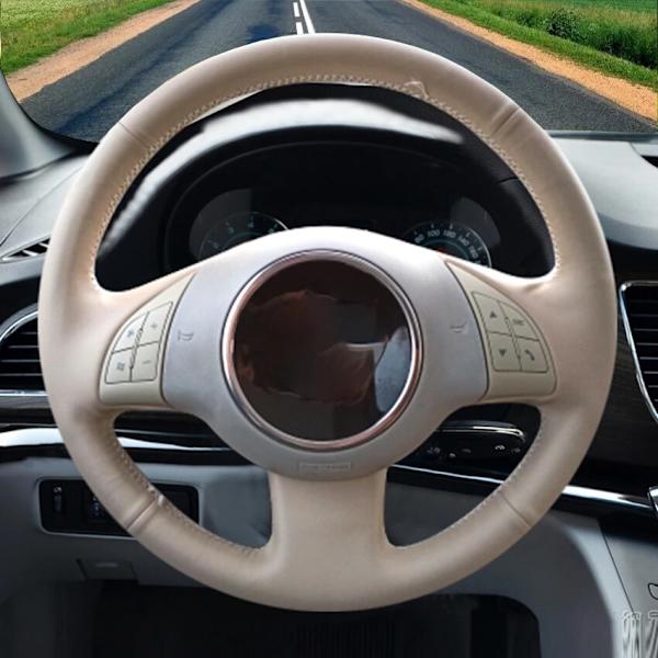 (Röd tråd)Beige konstläder Handsytt No-slip Cover För Fiat 500 2007-2015 500e 2014-2018 500C 2014-2017 Red Thread