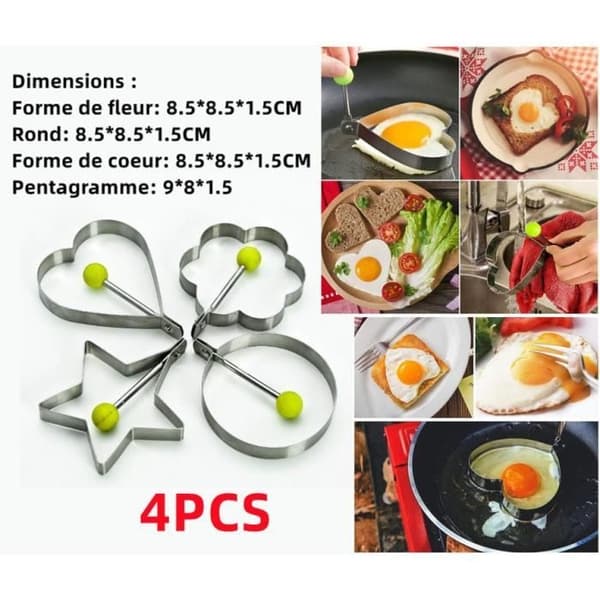 Stekeform for egg - Rustfritt stål - 4 stk