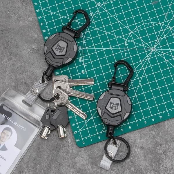 2-pack infällbar nyckelring, hållbar karbinhake ID-korthållare