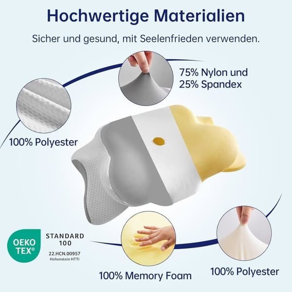(Färg: Grå) Ergonomisk kudde - Uniency - Memory Foam - Justerbar höjd - Anti-snarkning Color:Grey