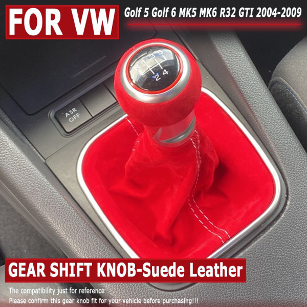 För Volkswagen VW Golf 5 Golf 6 MK5 MK6 R32 GTI 2004-2009 Manual 5 6-växlad mocka läder Växlingsknopp Komplett damask Boot-5 Speed-Röd 5 Speed-Red