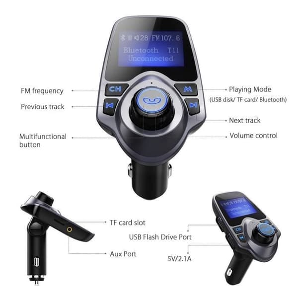 Bluetooth FM-sender Bil FM-sender Bilsett Håndfri med USB-lyd MP3-spiller for iPhone, Android-telefoner