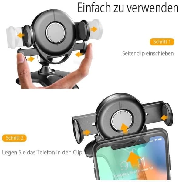 Biltelefonholder - LECOO - 360° Rotation - Silikone - Universal - Sort Black