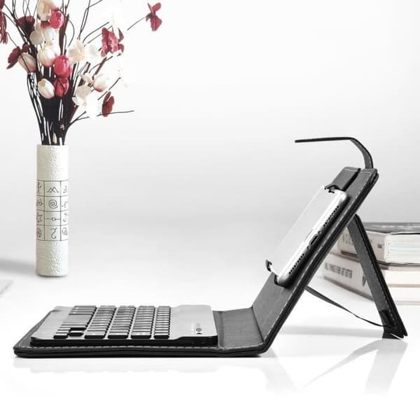 (Sort) Bluetooth-tastaturcover - BELLE TECH - Universal - Sort - Integreret stativ - Kompatibel med iOS/Android Black
