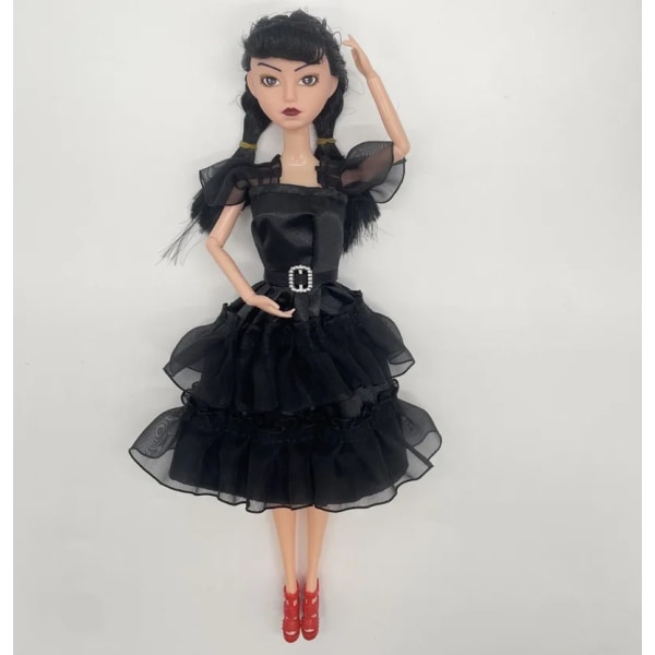 Ny onsdag Addams Familj Actionfigur Anime Rörlig docka Söt inredning Perifera tillbehör Docka Leksak Barn Födelsedagspresenter 9-joint black dress