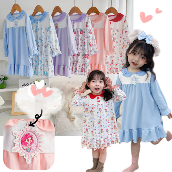 Anime Barn Nattlinne Bekväm klänning Loungewear Pyjamas Andas Casual Princess Kjol Kawaii Toddler Hemkläder Present Blue 1 140cm