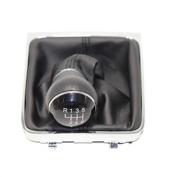 Krom & läder Bilväxel växelspaksreglage Gaitor cover för VW Passat B6 CC 3C R36 TDI TFSI TSI (2006-2011)-5 hastighetsratt 5 Speed knob