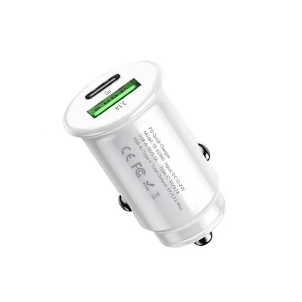 USB-billadapter för snabbladdning i bil 3.1A, 1 st, för Samsung Huawei Mate 60 iPhone 15 Plus Xiaomi Type C white