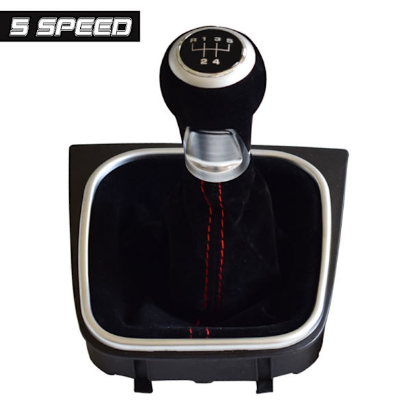 För Volkswagen VW Golf 5 Golf 6 MK5 MK6 R32 GTI 2004-2009 Manual 5 6-växlad mocka läder Växelspaksknopp Komplett damask Boot-6 Speed-Black 6 Speed-Black