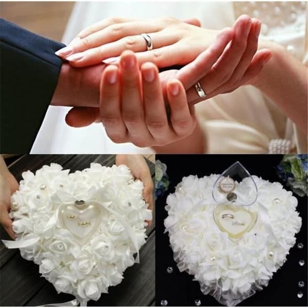Hjerteformet ringbærerpute - Elegant - Hvit - 15x13cm White