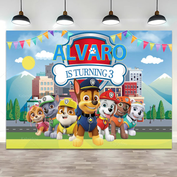 Anpassat namn Ålder Paw Patrol Bakgrund Pojke Födelsedagsfest Fotografi Bakgrund Dekoration Valp Banner Poster Fotostudio Paw Patrol Polyester 180x120cm