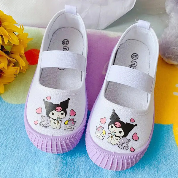 Sanrios Kuromi Cinnamoroll My Melody Pompom Purins Tecknad Söta barn\\\\'s Canvas Skor Dagis Barn Inomhus Vita skor Kuromi  2 32-19cm