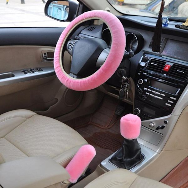 (grå)3st/ set Bil Auto Vinter Mjukt Cover + Cover + Växelknopp Kåpor/Varm Super Tjock Plysch växlingskrage gray