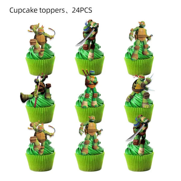 Nya Teenage Mutant Ninja Turtles Födelsedagsfesttillbehör TMNT papperstallrikar Pappersmuggar Flagga dra flaggor Halmfesttillbehör 24PCS small ensign