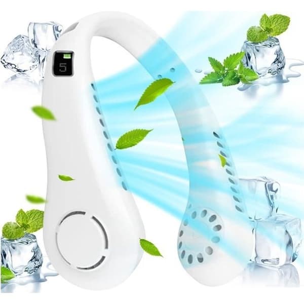 Bærbar halsventilator - PRUMYA - Mini USB-ventilator - 3000mAh - 3 hastigheder - Hvid White