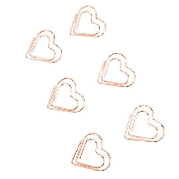 Cikonielf Hjerteformede Papirclips, 100 Stykker, Søde Hjerteformede Metal Papirclips, Rosaguld Hjerteform