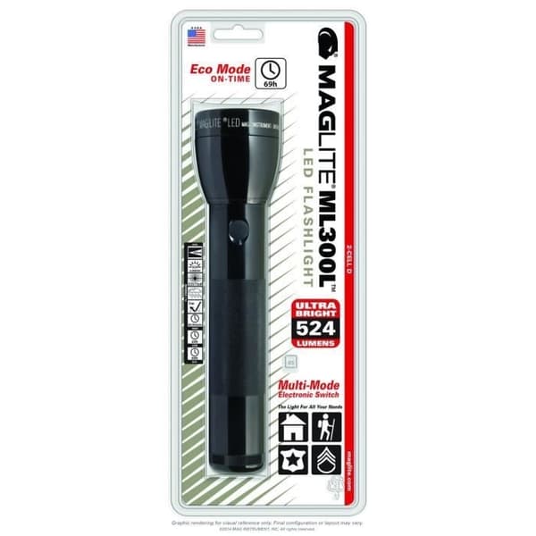 (Musta)MAGLITE ML300 2D LED 524LUM Taskulamppu Black