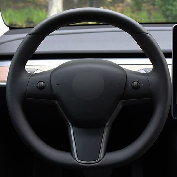 Cover Handsydd mjukt svart äkta lädermocka för Tesla Model 3 2015-2020 Model Y 2019 2020