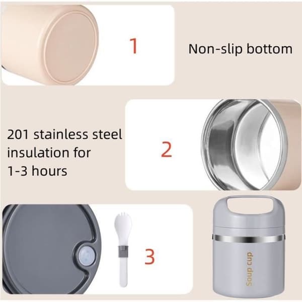 Isoleret madbeholder - Termokande - Rustfrit stål - 450ML - Bærbar - Lysegrå Light gray