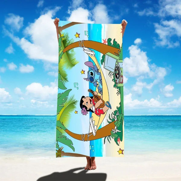 Disney Lilo & Stitch Badhandduk Tecknad Mjuk Absorberande Snabbtorkande Strandhanddukar Kawaii Anime Angel Stitch 3D Print Badhanddukar 22 Thin style 75x150cm