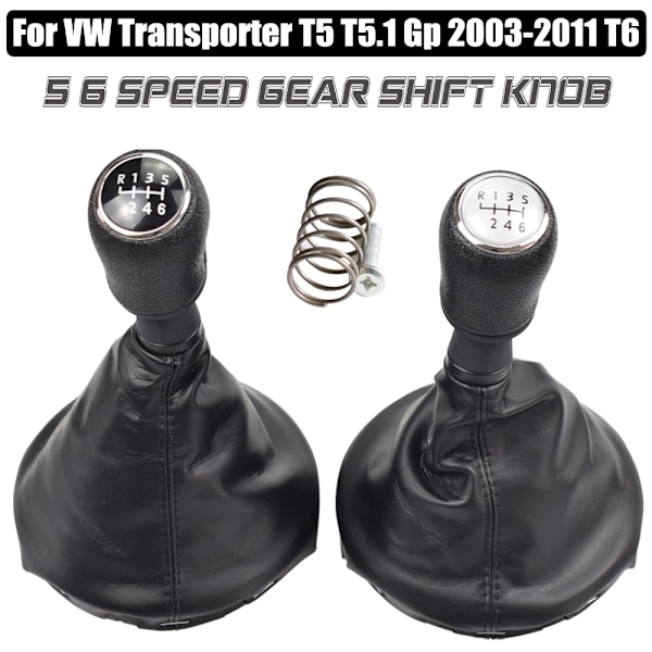 För VW Transporter Multivan Caravelle T5 2003 2004 2005 2006 2007 2008 2009 2010 Bil 6-växlad växelspaksväxelknopp Läder Boot-6 Speed-Black 6 Speed-Black