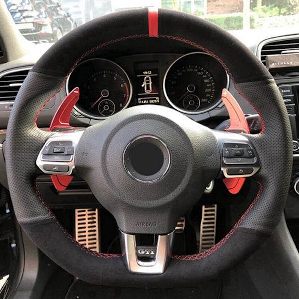 (Stil 3) Svart äkta läder mocka cover för Volkswagen Golf 6 GTI MK6 / Polo GTI / Scirocco R Biltillbehör Style 3