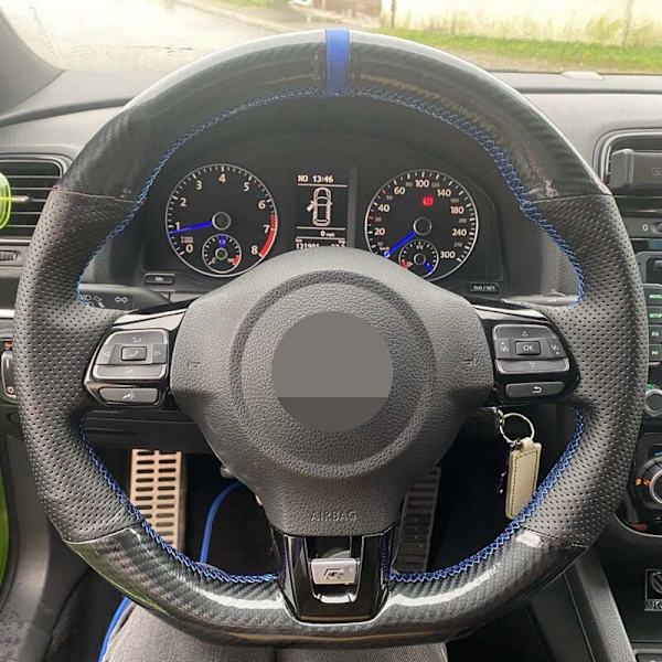 Cover Handsydd svart äkta läder kolfiber för Volkswagen Golf 6 GTI MK6 Scirocco R