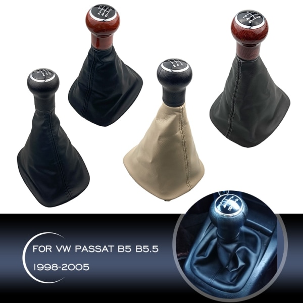 För Volkswagen VW Passat B5 B5.5 1998 1999 2000 2001 2002 2003 2004 2005 Växelspaksknopp med kragar Spak Växel damask Boot-6 Speed Black B 6 Speed  Black B