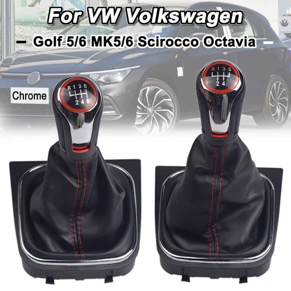 Manual 5 6-växlad växelspaksknopp för Volkswagen Golf 5/6 MK5/MK6 Scirocco(2009) Octavia(2006) Damask Boot Cover Biltillbehör-Chrome-6Speed-Stövel Chrome-6Speed-Boot