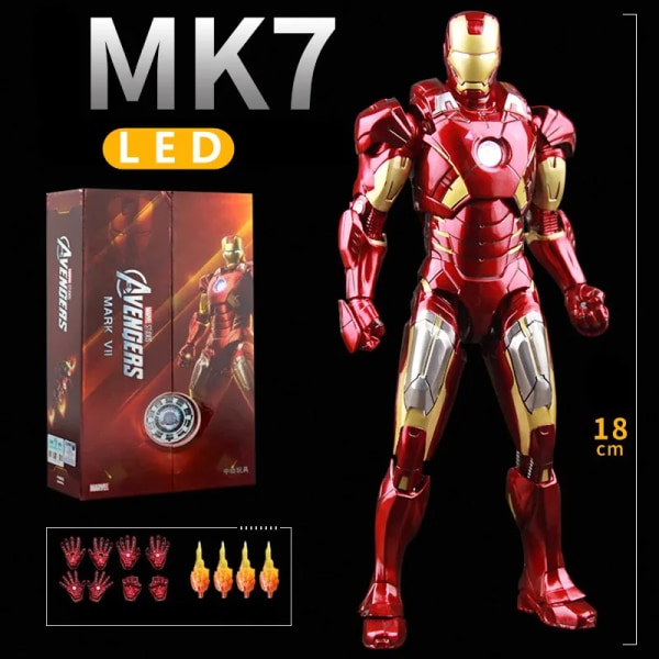 ZD Toys LED Light Iron Man MK1 MK2 MK3 MK4 MK5 MK6 MK7 MK43 MK50 7" film actionfigur Tony Stark Legends Toys MK7 LED