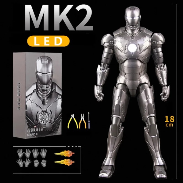 ZD Toys LED Light Iron Man MK1 MK2 MK3 MK4 MK5 MK6 MK7 MK43 MK50 7" film actionfigur Tony Stark Legends Toys MK2 LED