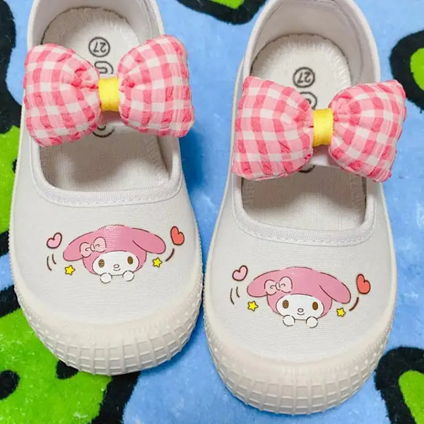 Sanrios Kuromi Cinnamoroll My Melody Pompom Purins Tecknad Söta barn\\\\'s Canvas Skor Dagis Barn Inomhus Vita skor My Melody 1 34-20cm