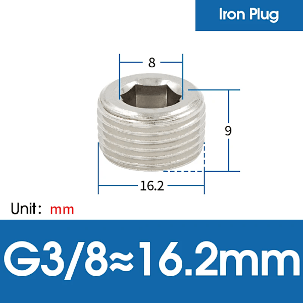 10 st/lot M5 1/8 1/4 3/8 1/2 3/4 Koppar Inre Sexkantsplugg med Tätningsring Plugg Järnplugg Ändlock för Pneumatisk Plugg Iron 3 8