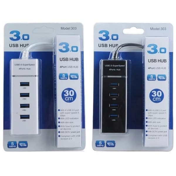 (Sort) USB 3.0 Hub - Uspecificeret - 4 porte - ON/OFF-kontakt - LED-lys - Sort Black