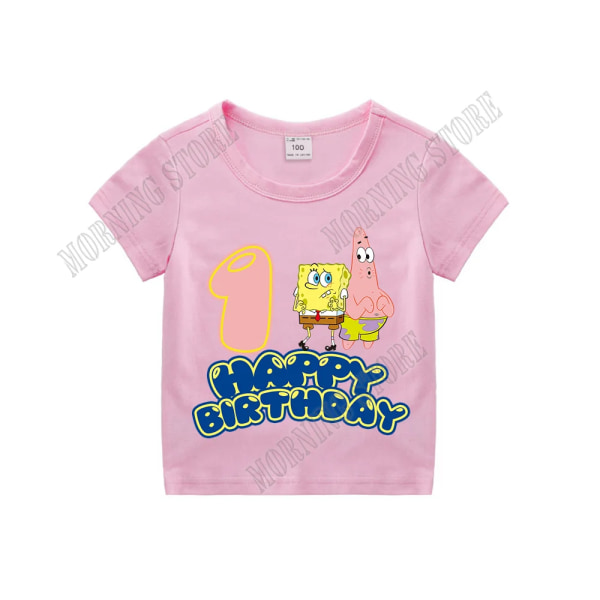 Svampbob Fyrkant Barnkläder Anime Barn Födelsedag nummer T-shirt Sommar Bomullsöverdelar Tecknad Söt Baby Presenter pink HMBB20 110CM