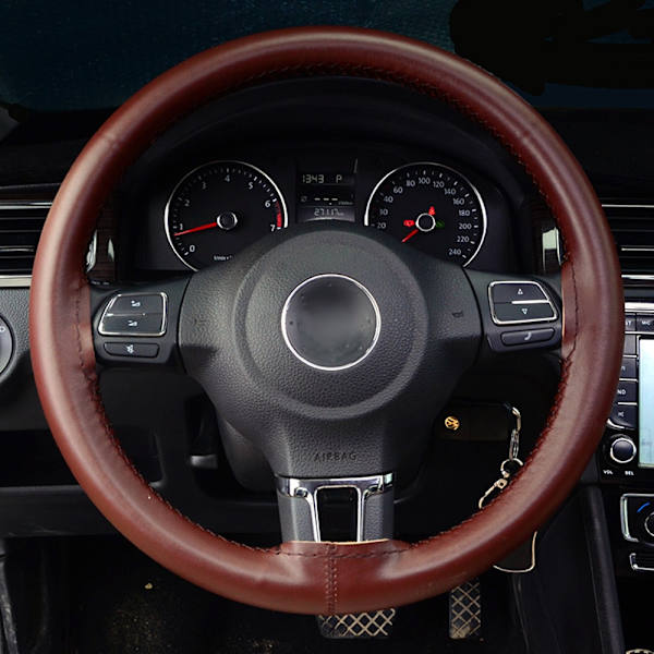 (Beige) Cover i äkta läder Andas Bekväm gör-det-själv-handsömnad Automatisk rattflätväska Case bil-SUV Beige