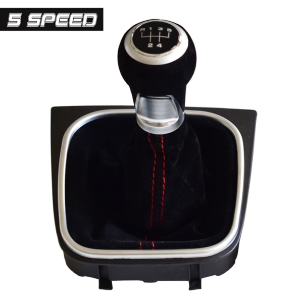 För Volkswagen VW Golf 5 Golf 6 MK5 MK6 R32 GTI 2004-2009 Manual 5 6-växlad mocka läder Växelspaksknopp Komplett damask Boot-5 Speed-Black 5 Speed-Black