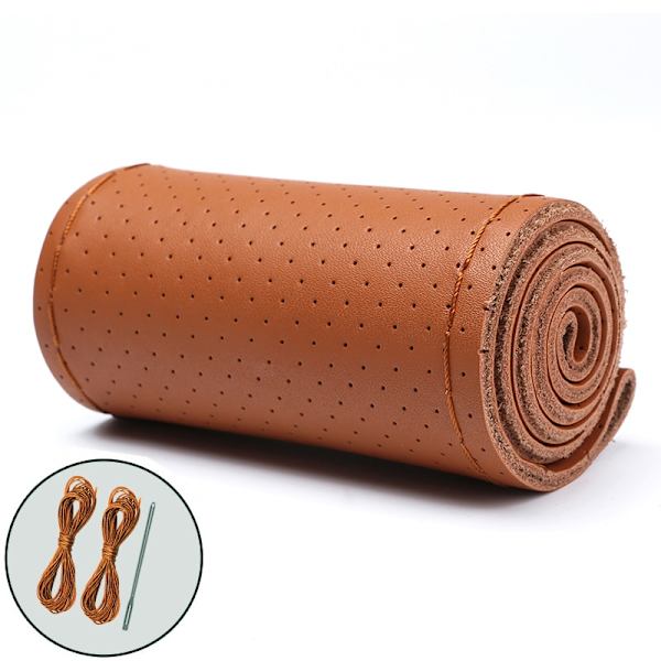 (B-BRUN)38 cm 15 tum äkta kohud Bilratt i äkta läder Cover Handsytt Mjukt halkfritt Bilinteriörprodukter B-BROWN