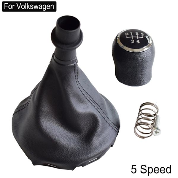För VW Transporter Multivan Caravelle T5 2003 2004 2005 2006 2007 2008 2009 2010 Bil 6-växlad växelspaksväxelknopp Läder Boot-5 Speed-Black 5 Speed-Black