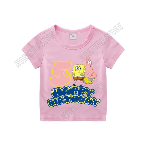 Svampbob Fyrkant Barnkläder Anime Barn Födelsedag nummer T-shirt Sommar Bomullsöverdelar Tecknad Söt Baby Presenter pink HMBB24 100CM