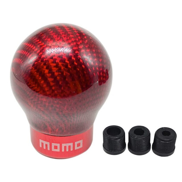 Bilracing Real Carbon Fiber Ball Shift-ratt Manuell växellåda Växlingsratt med 3 adaptrar-Röd-MOMO Red-MOMO