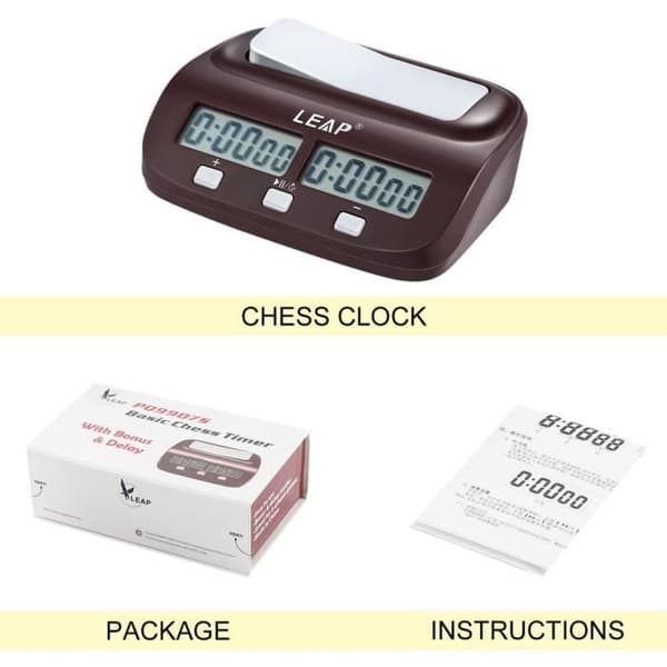 Profesjonell kompakt digitalt sjakkur med elektronisk timer og LED-display