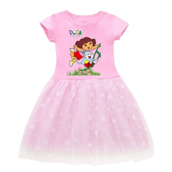 Dora The Explorer Barn Sommar Prinsessa Klänning Söt tecknad Dora Girls Klänning Baby Cosplay Prinsess Klänning Kläder Barn Klänningar Present Pink B 120cm