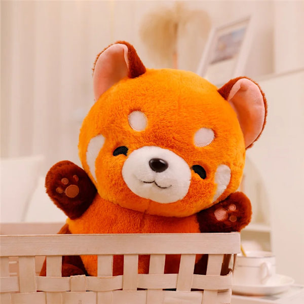 Uppstoppad anime figurdocka blev röd Panda Plyschdocka fluffigt hår Röd tvättbjörn Djur Kram Slängkudde Barn about 60cm sitting