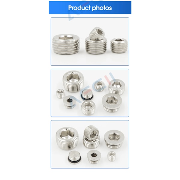 10 st/lot M5 1/8 1/4 3/8 1/2 3/4 Koppar Inre Sexkantsplugg med Tätningsring Plugg Järnplugg Ändlock för Pneumatisk Plugg Seal 1 8
