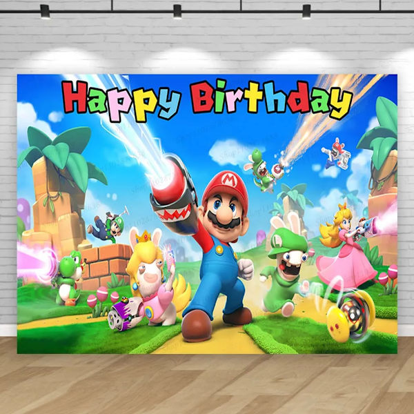 Super Marios Bros Spelbakgrund Barnfest Födelsedag Hero Brothers Tema Karaktär Baby Shower Bakgrund Foto Banner Rekvisita Mario Vinyl 125x90cm