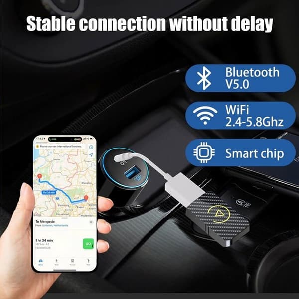 Langaton Carplay-sovitin ja langaton Android Auto, 2-in-1 langaton Carplay-sovitin, Plug and Play, tukee Bluetoothia/Wifiä/