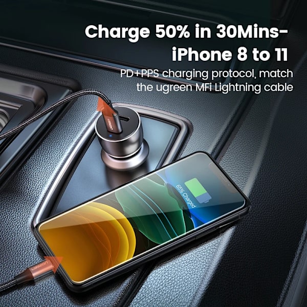 Ugreen 40W PD-billaddare Snabbladdning 4.0 3.0 för Xiaomi QC4.0 QC3.0 Typ C PD Billaddning för iPhone 13 12 Xs 8 PD-laddare Dual PD3.0 20W