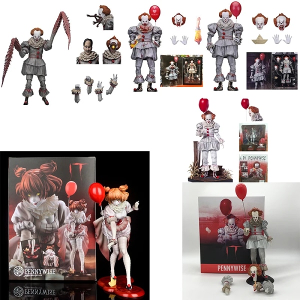 Med LED-ljus NECA Stephen Kings Pennywise Joker Clown PVC Action Figur Modell Leksaker Skräckdocka Collection Present för barn A No box